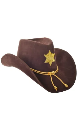 Texas Sheriff Brown and Gold Suede Look Cowboy Hat