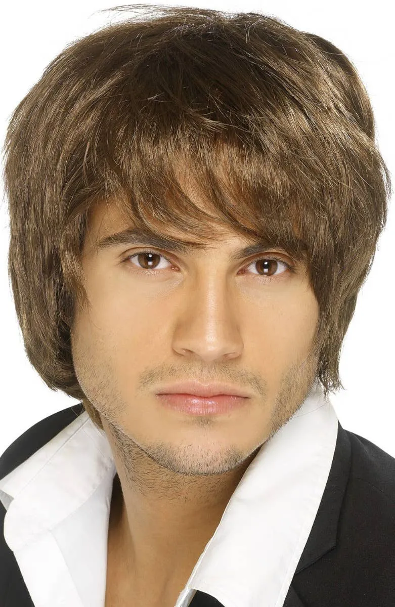 Textured Dark Brown Mens  Boy Band Wig