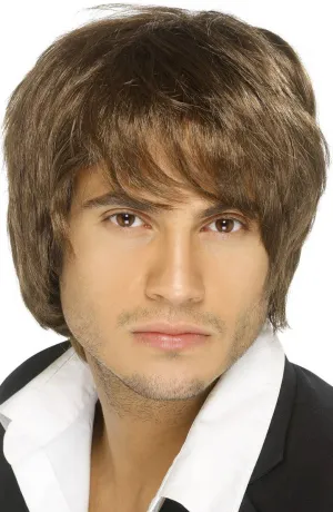 Textured Dark Brown Mens  Boy Band Wig