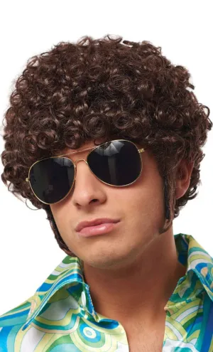 That 70s Guy Mens Curly Brown Costume Wig