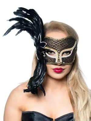 Theatre Side Feather Black Luxury Masquerade Mask