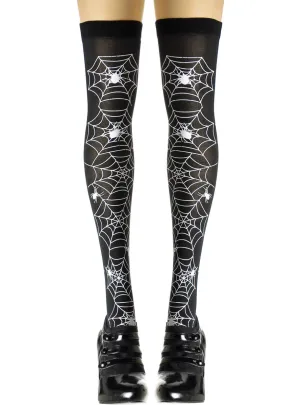 Thigh High Black and White Spider Web Halloween Stockings