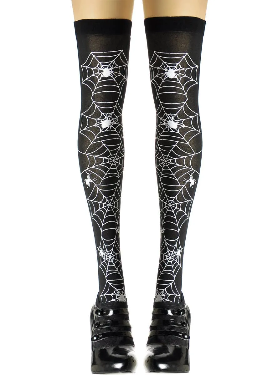 Thigh High Black and White Spider Web Halloween Stockings