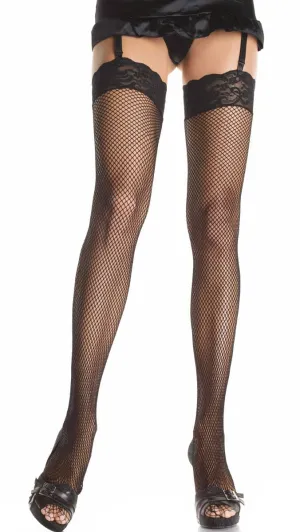 Thigh High Black Fishnet Stockings with Lace Tops