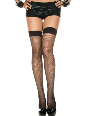 Thigh High Black Fishnet Stockings with Plain Top