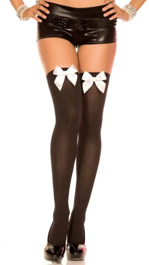 Thigh High Black Stockings with White Bows