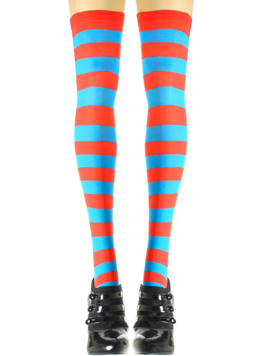 Thigh High Blue and Red Striped Womens Stockings