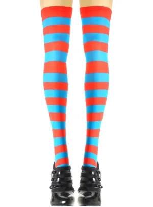 Thigh High Blue and Red Striped Womens Stockings