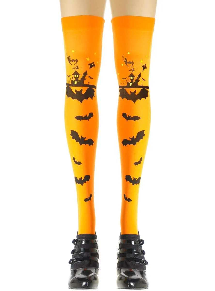 Thigh High Orange Halloween Theme Costume Stockings