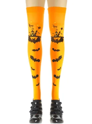 Thigh High Orange Halloween Theme Costume Stockings