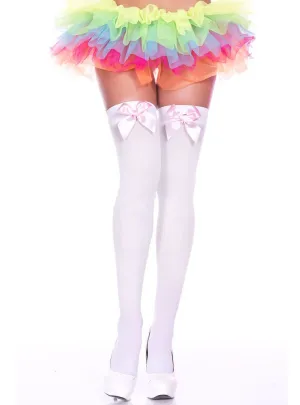 Thigh High White Stockings With Pale Pink Bows