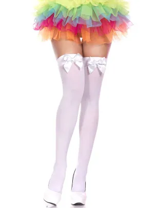 Thigh High White Stockings with White Bows