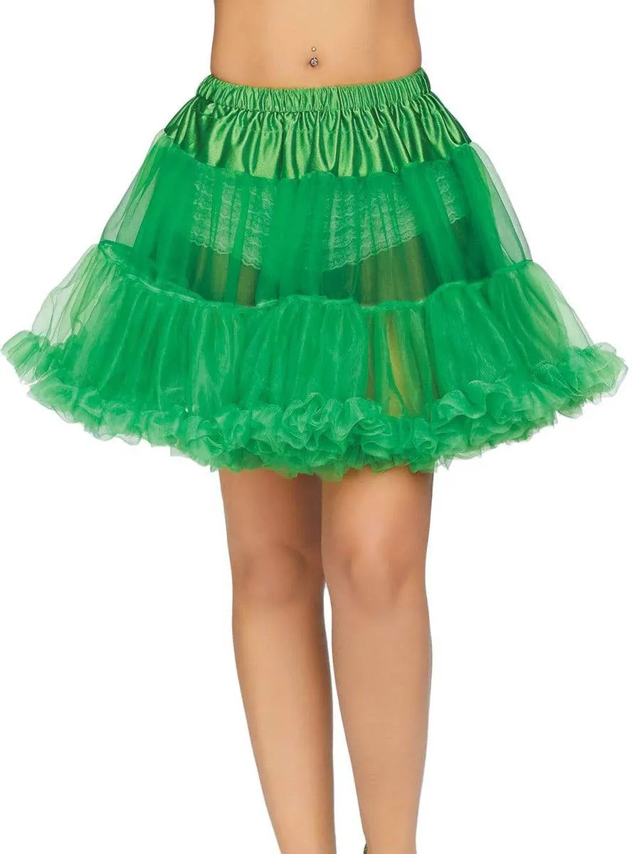 Thigh Length Ruffled Green Womens Petticoat