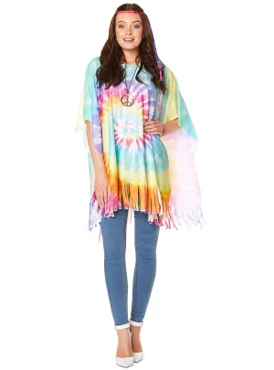 Tie Dye Hippie Womens 1960s Costume Poncho and Headband