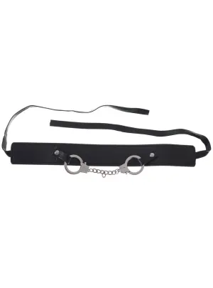 Tie Up Black Neck Choker with Silver Handcuffs and Chain