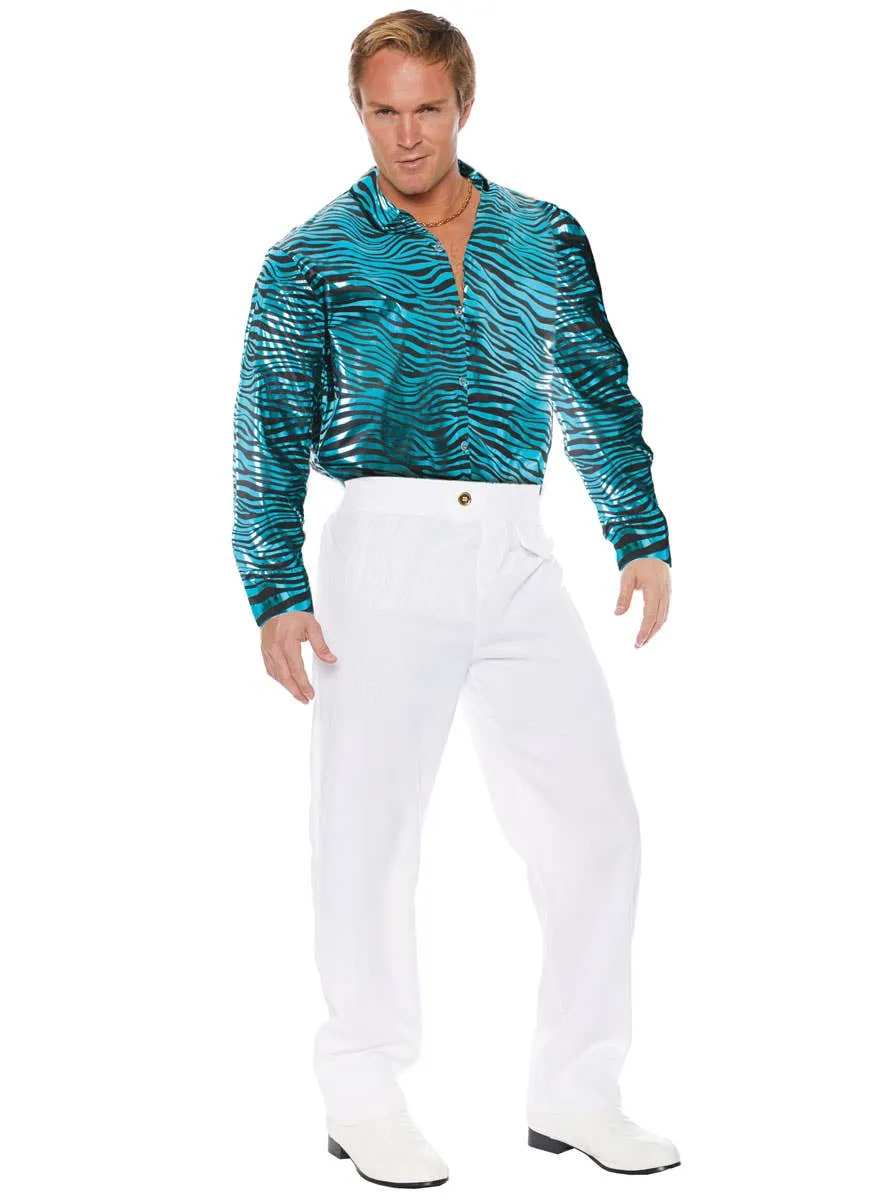 Tiger King Blue Metallic Tiger Print Mens Costume Shirt