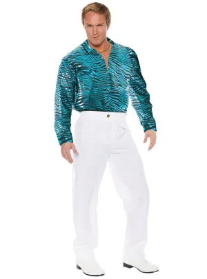 Tiger King Blue Metallic Tiger Print Mens Costume Shirt