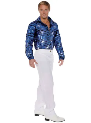 Tiger King Blue Sequin Tiger Print Mens Costume Shirt