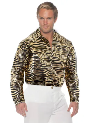 Tiger King Gold Metallic Tiger Print Mens Costume Shirt