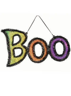 Tinsel and Glitter BOO Hanging Halloween Sign Decoration