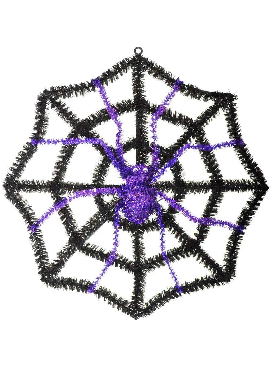 Tinsel Black and Purple Spiderweb Halloween Decoration