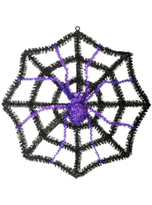 Tinsel Black and Purple Spiderweb Halloween Decoration
