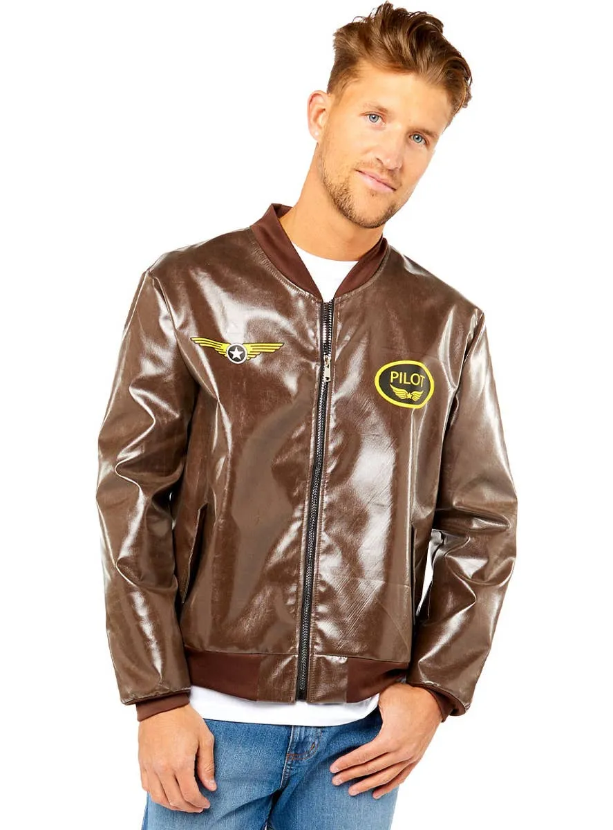 Top Gun Brown Bomber Jacket Mens Costume