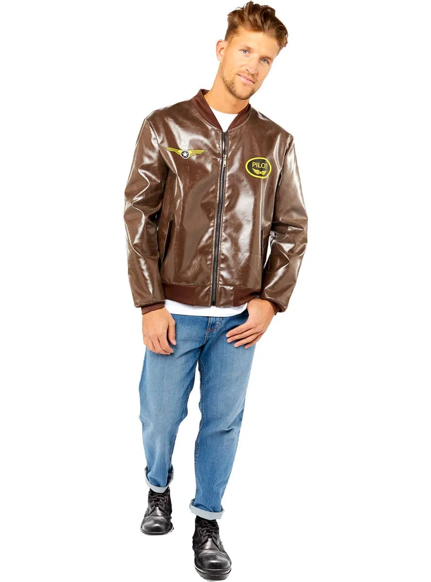 Top Gun Brown Bomber Jacket Mens Costume
