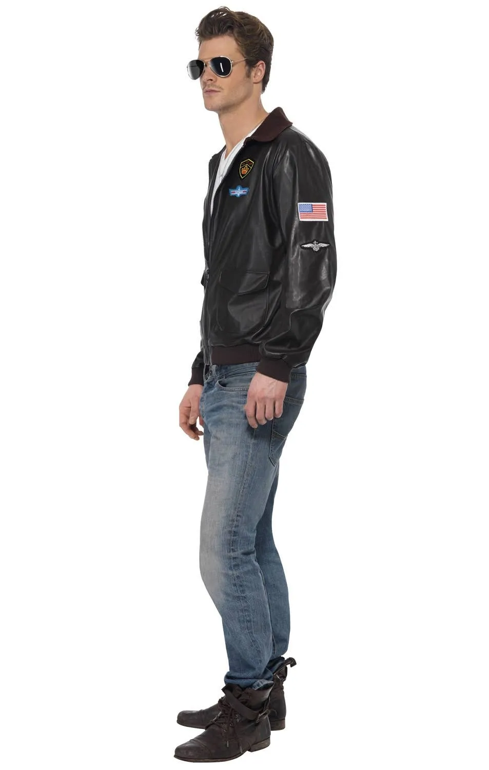 Top Gun Mens Brown Vinyl Jacket Costume