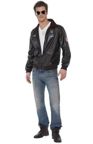 Top Gun Mens Brown Vinyl Jacket Costume