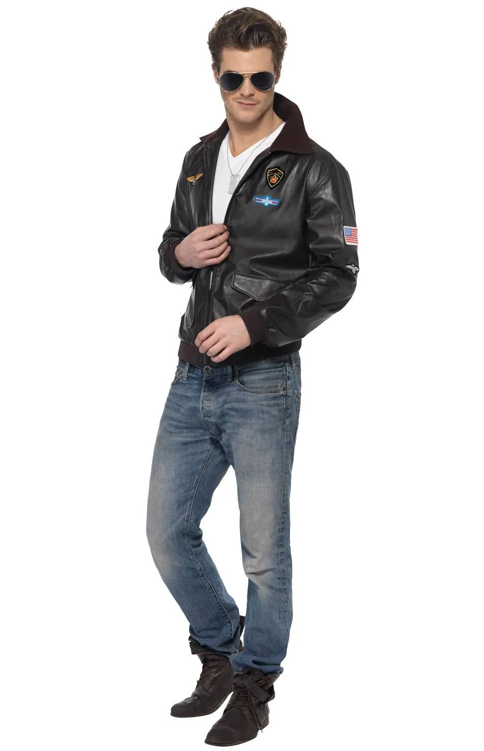 Top Gun Mens Brown Vinyl Jacket Costume