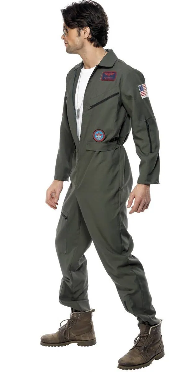 Top Gun Mens Flight Suit Fancy Dress Costume