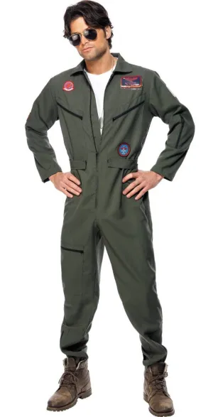 Top Gun Mens Flight Suit Fancy Dress Costume