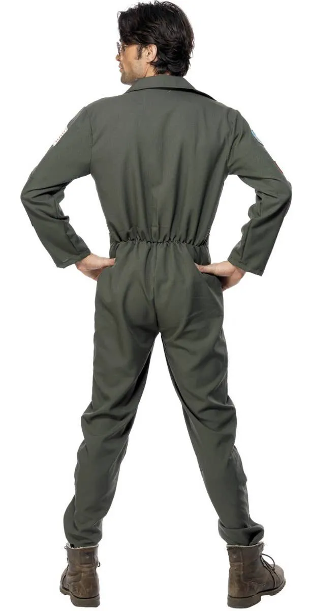 Top Gun Mens Flight Suit Fancy Dress Costume