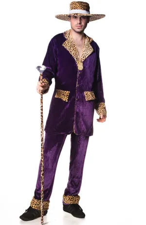 Top Pimp Mens Mac Daddy Purple Velvet Dress Up Costume