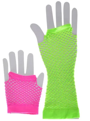 Totally 80s Mismatched Pink and Green Fishnet Gloves