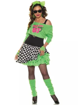 Totally Awesome Womens Green 80s Fancy Dress Costume