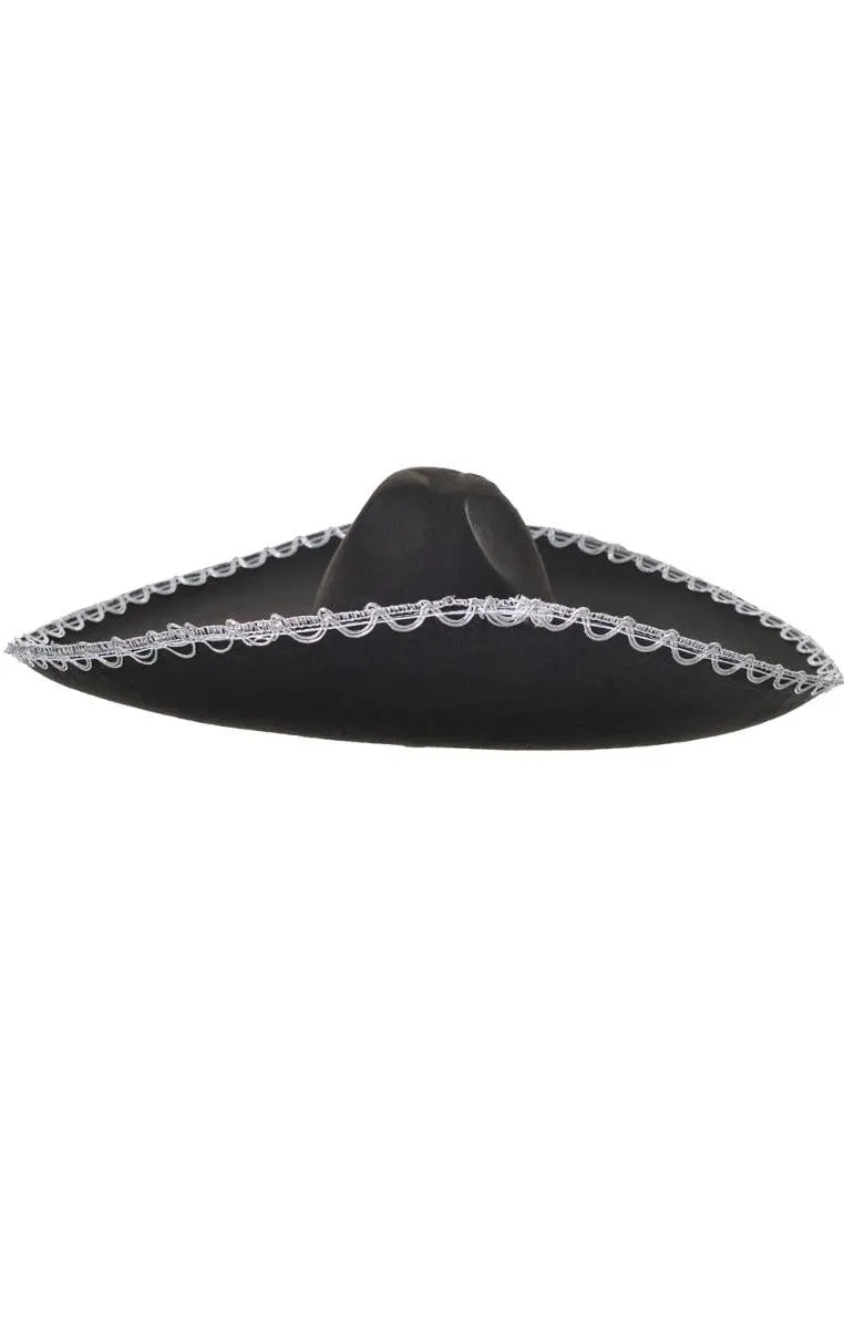 Traditional Mexican Black and Silver Sombrero Hat