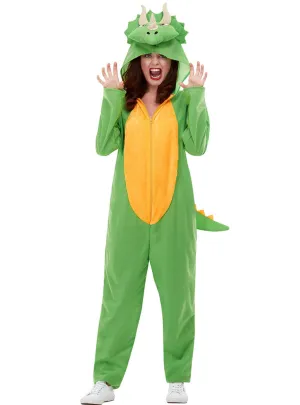 Triceratops Green Dinosaur Womens Onesie Costume