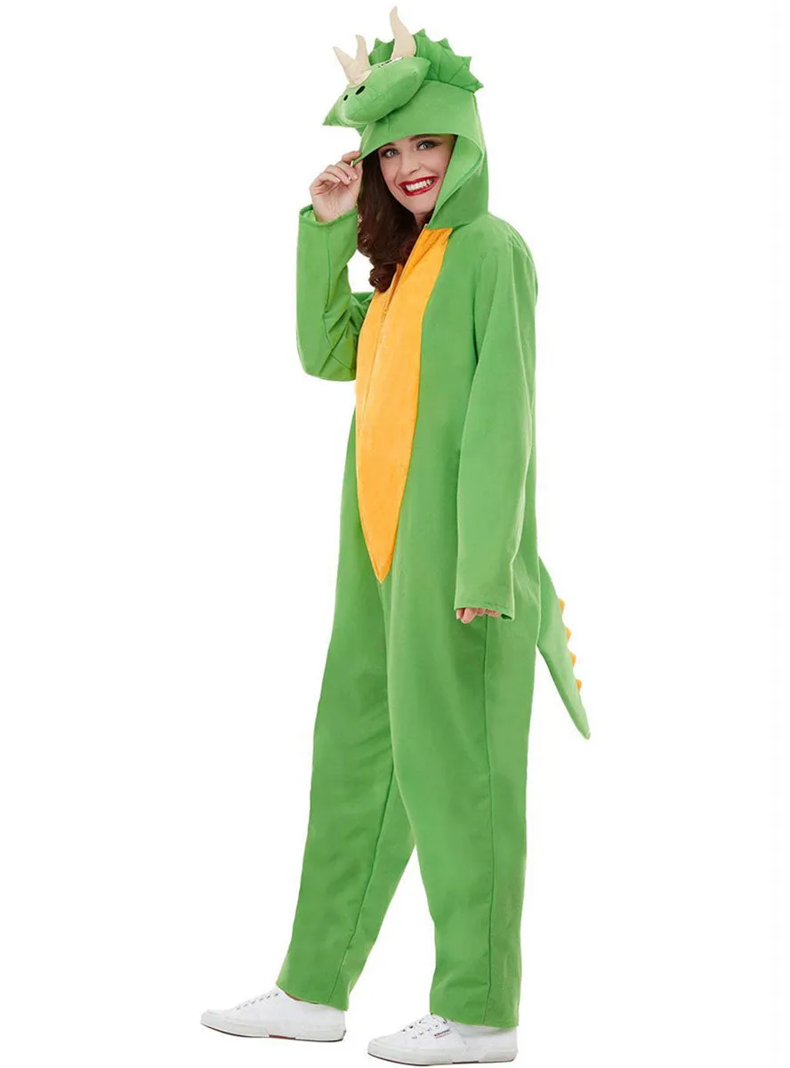 Triceratops Green Dinosaur Womens Onesie Costume