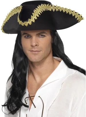 Tricorn Black and Gold Mens Pirate Costume Hat