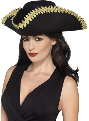 Tricorn Black and Gold Womens Pirate Costume Hat
