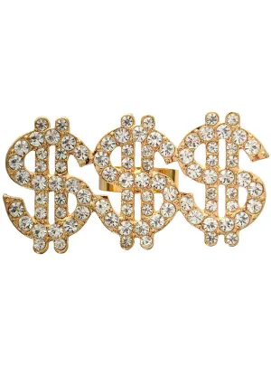 Triple Rose Gold Rhinestone Dollar Sign Costume Ring