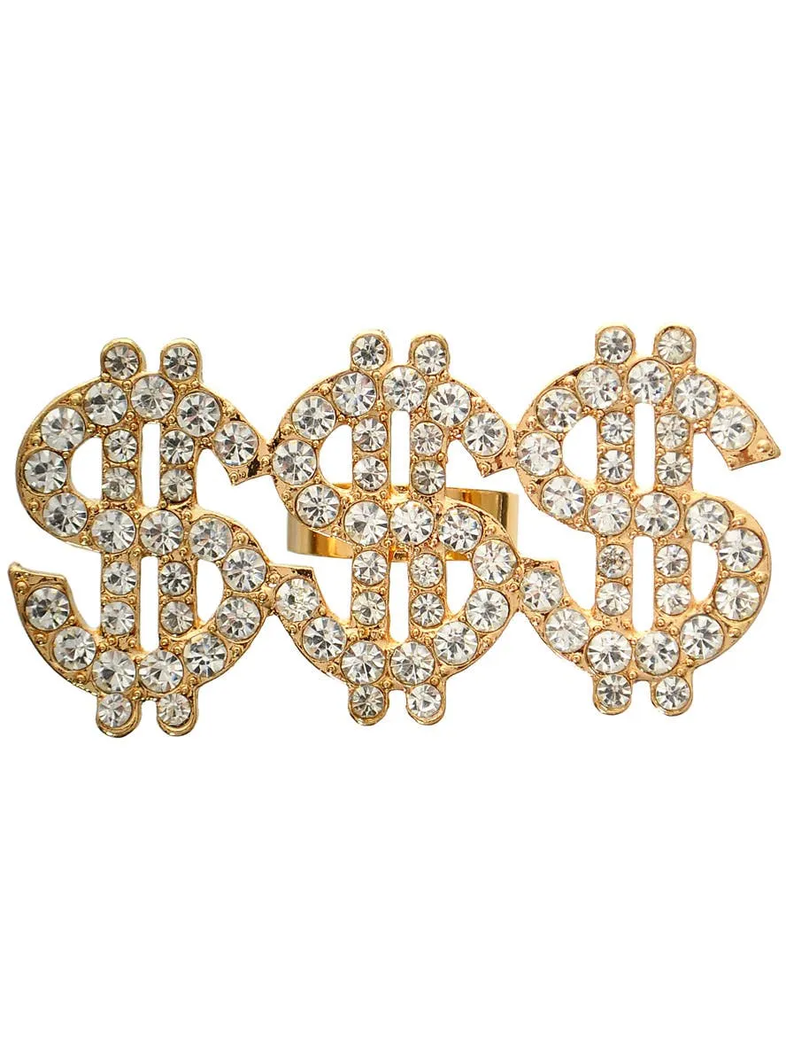 Triple Rose Gold Rhinestone Dollar Sign Costume Ring