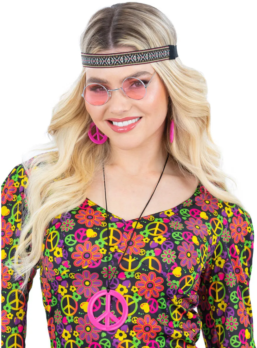 Trippy 60s Hippie Womens Pink Costume Accessory Set