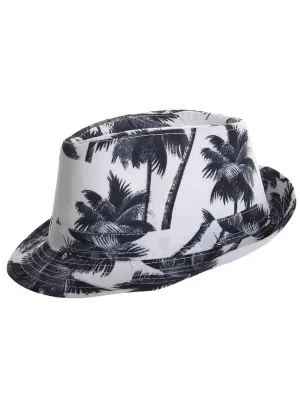 Tropical Black and White Palm Tree Print Fedora Hat