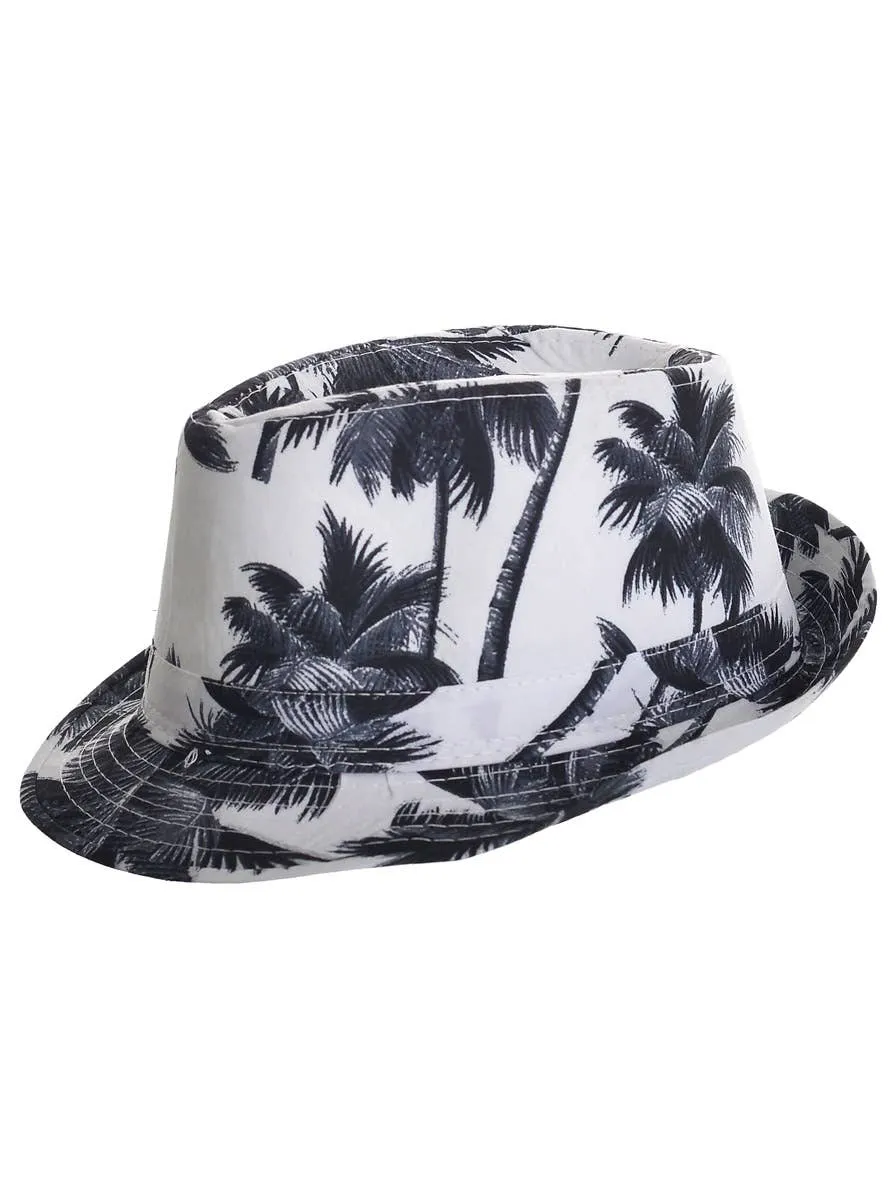 Tropical Black and White Palm Tree Print Fedora Hat