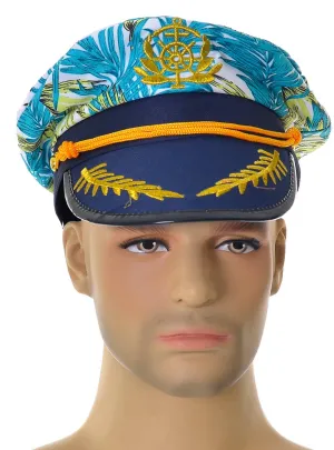 Tropical Hawaiian Print Blue Navy Captain Costume Hat