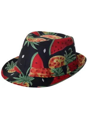 Tropical Pineapple and Watermelon Print Fedora Hat