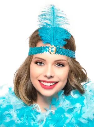 Turquoise 1920s Flapper Feather Headband